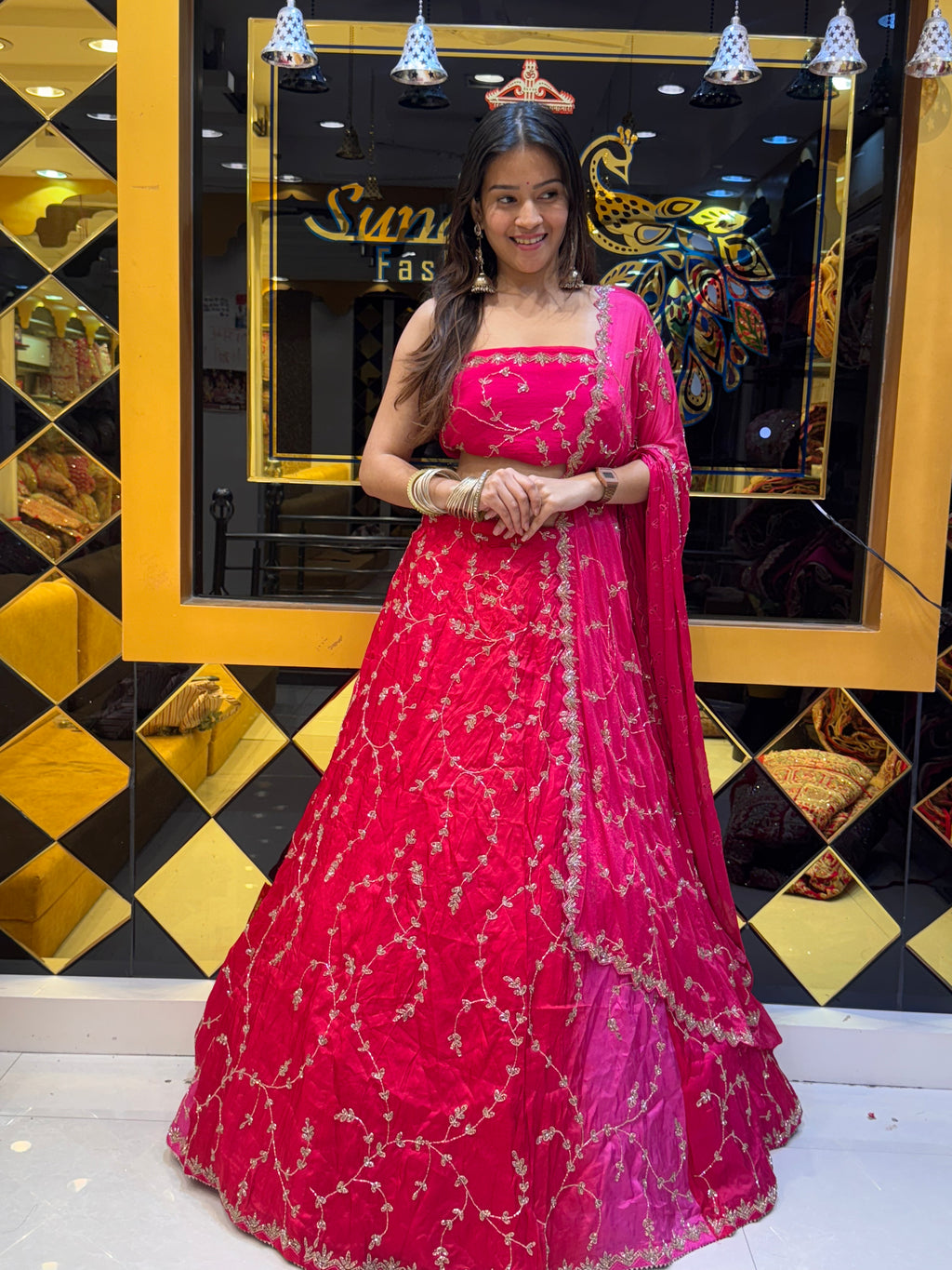 Hot Pink Premium Handwork Lehenga Set (128)