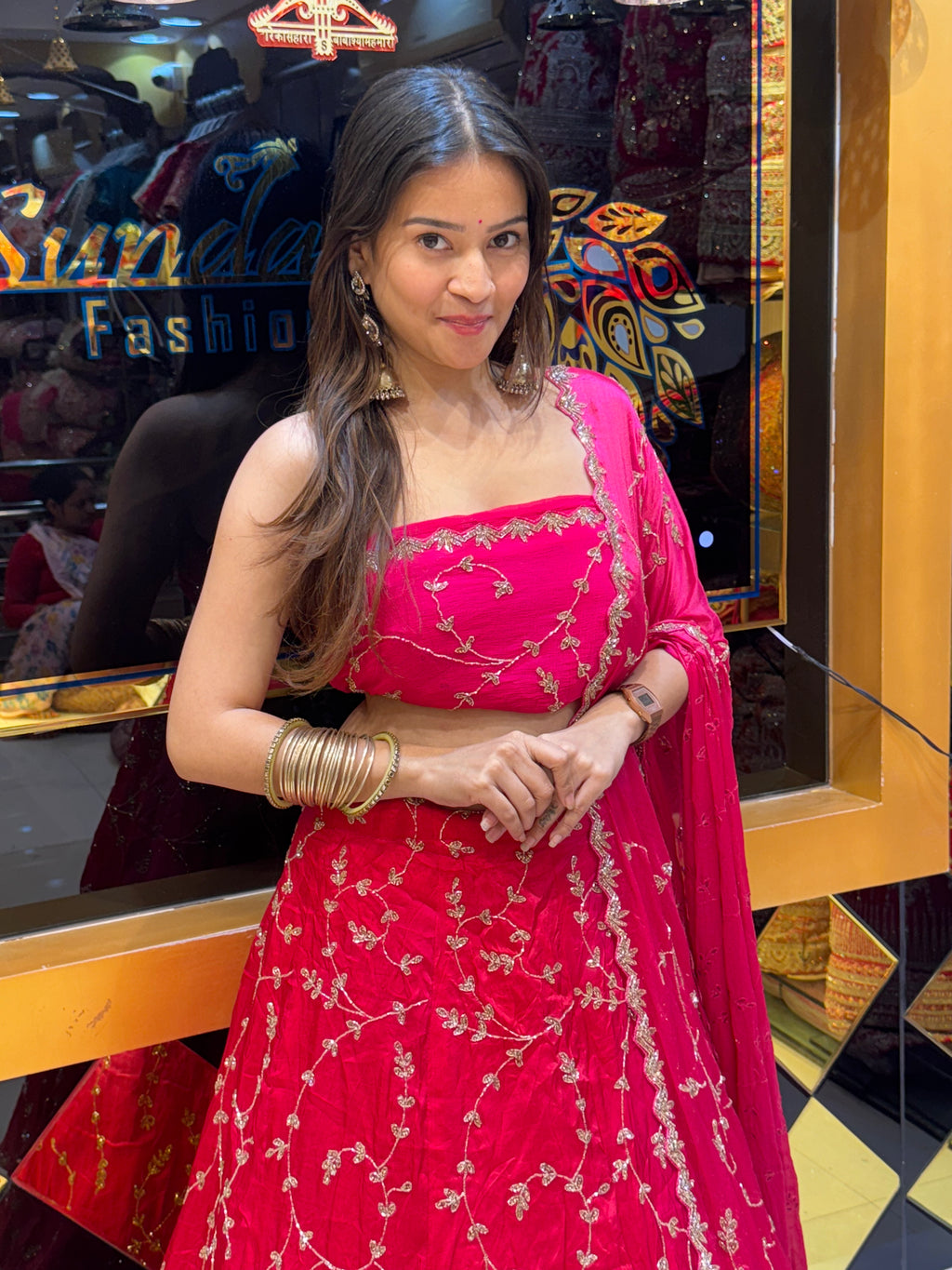 Hot Pink Premium Handwork Lehenga Set (128)