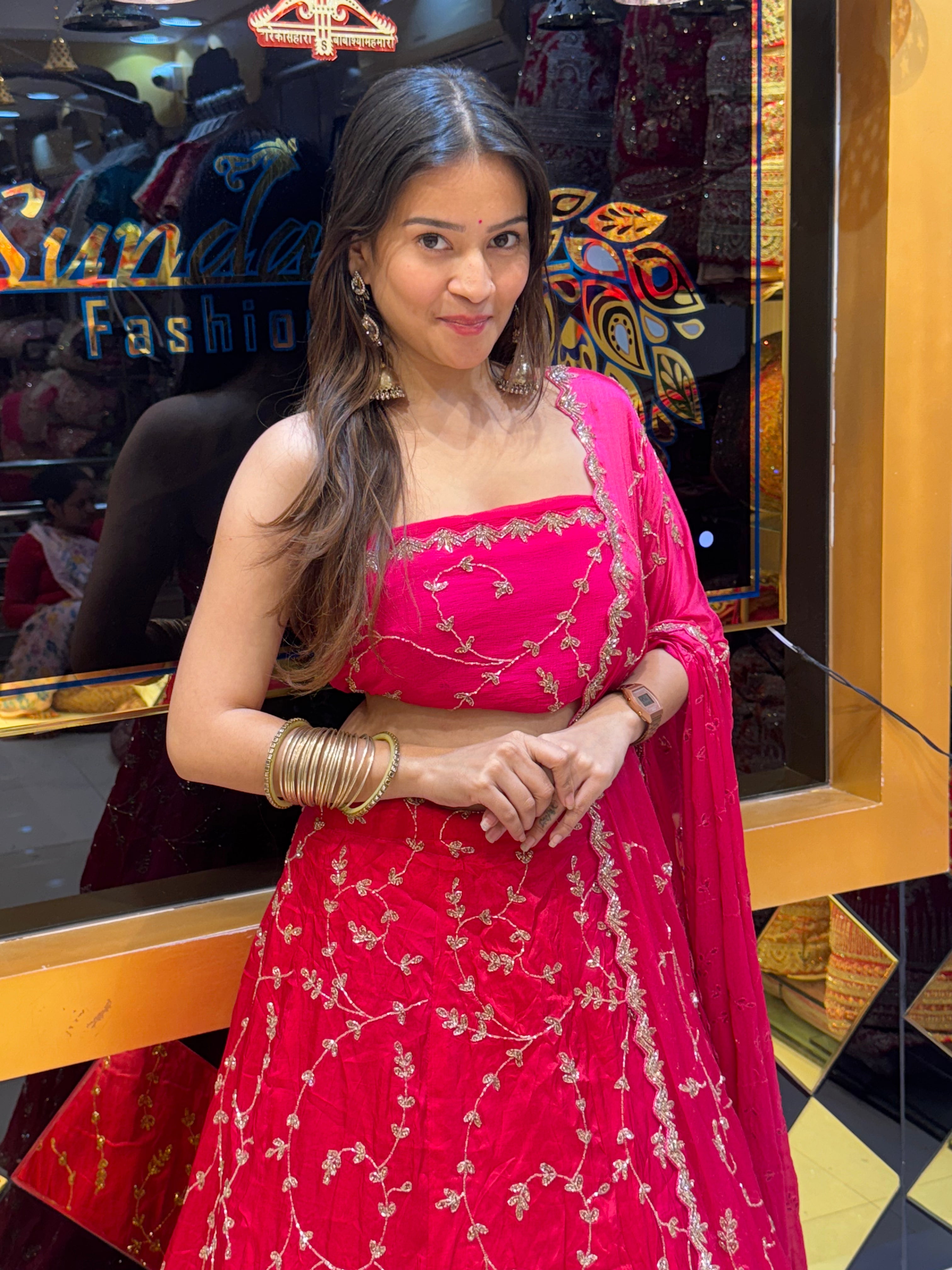 Hot Pink Premium Handwork Lehenga Set (128)