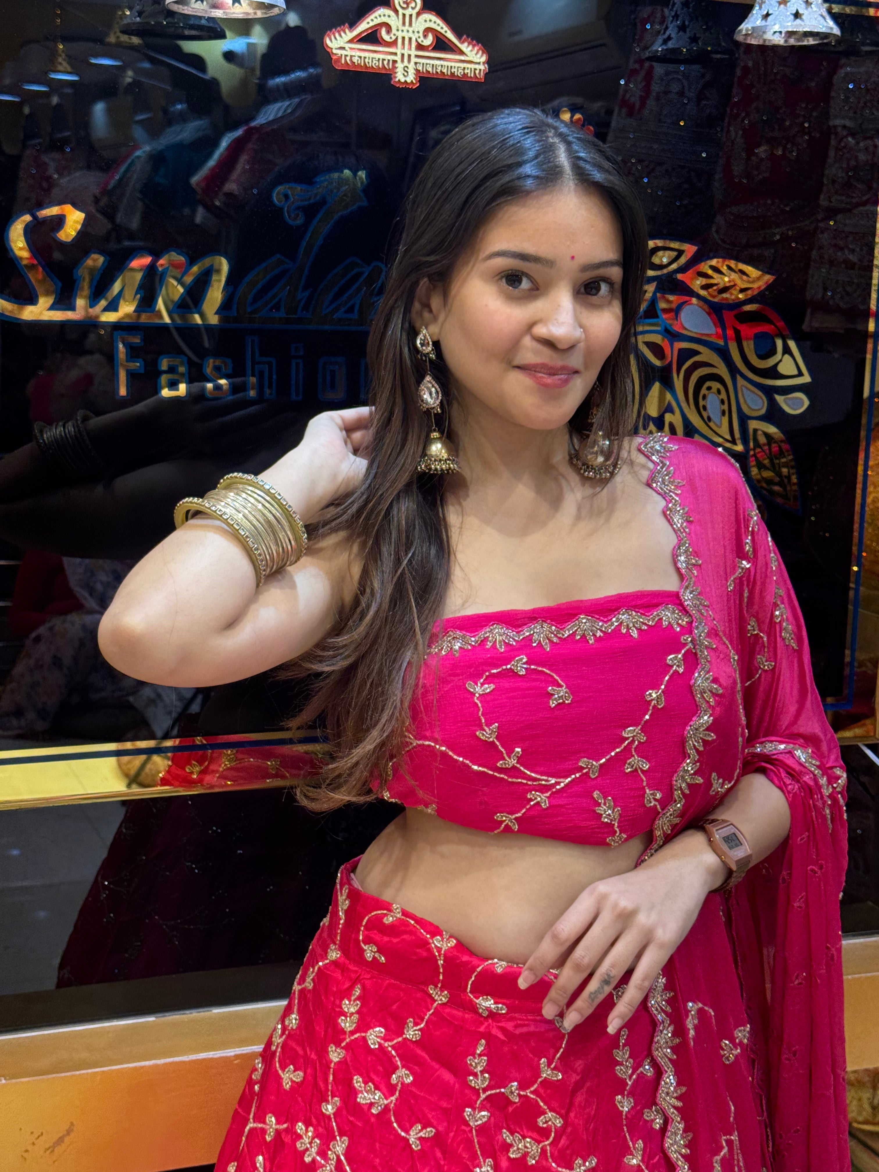 Hot Pink Premium Handwork Lehenga Set (128)