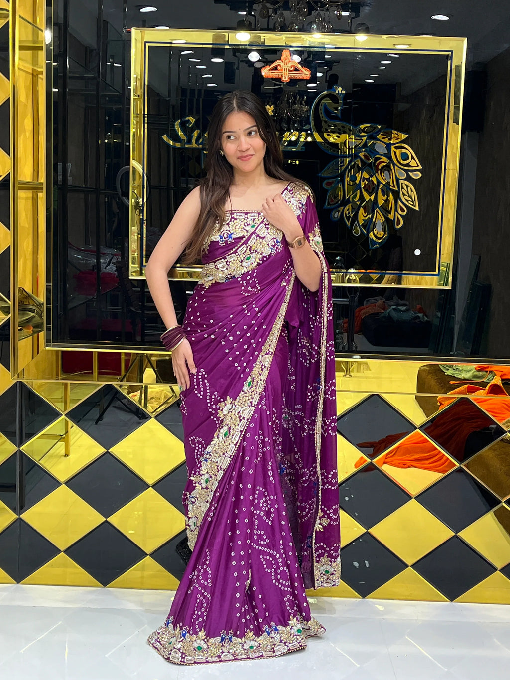Magenta premium handwork Crepe Silk Saree (134)