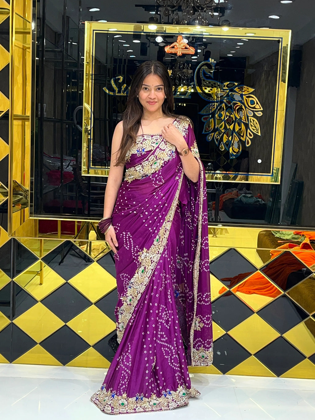 Magenta premium handwork Crepe Silk Saree (134)