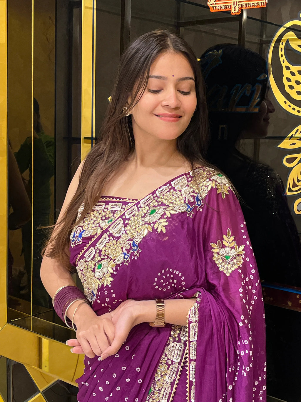 Magenta premium handwork Crepe Silk Saree (134)