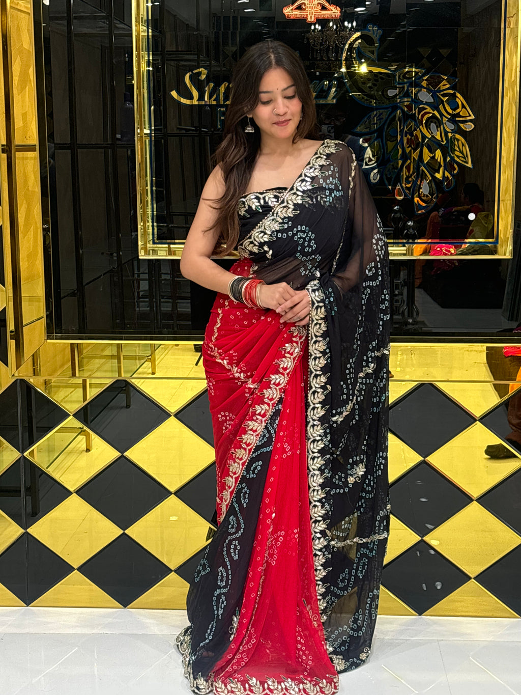 Dual Shade Bandhej Pure Chiffon Saree (136)