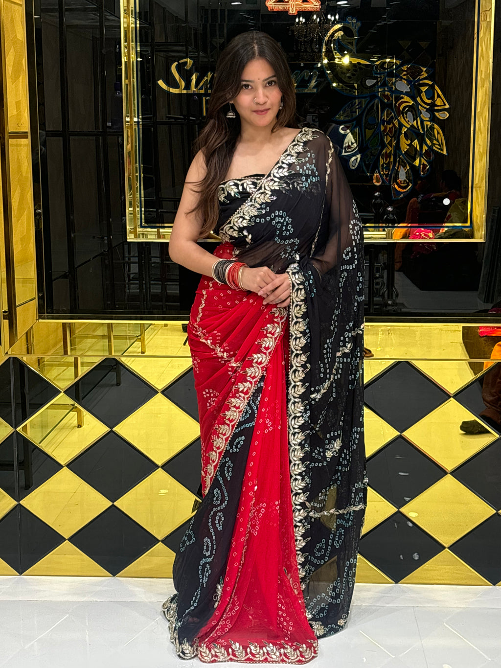 Dual Shade Bandhej Pure Chiffon Saree (136)