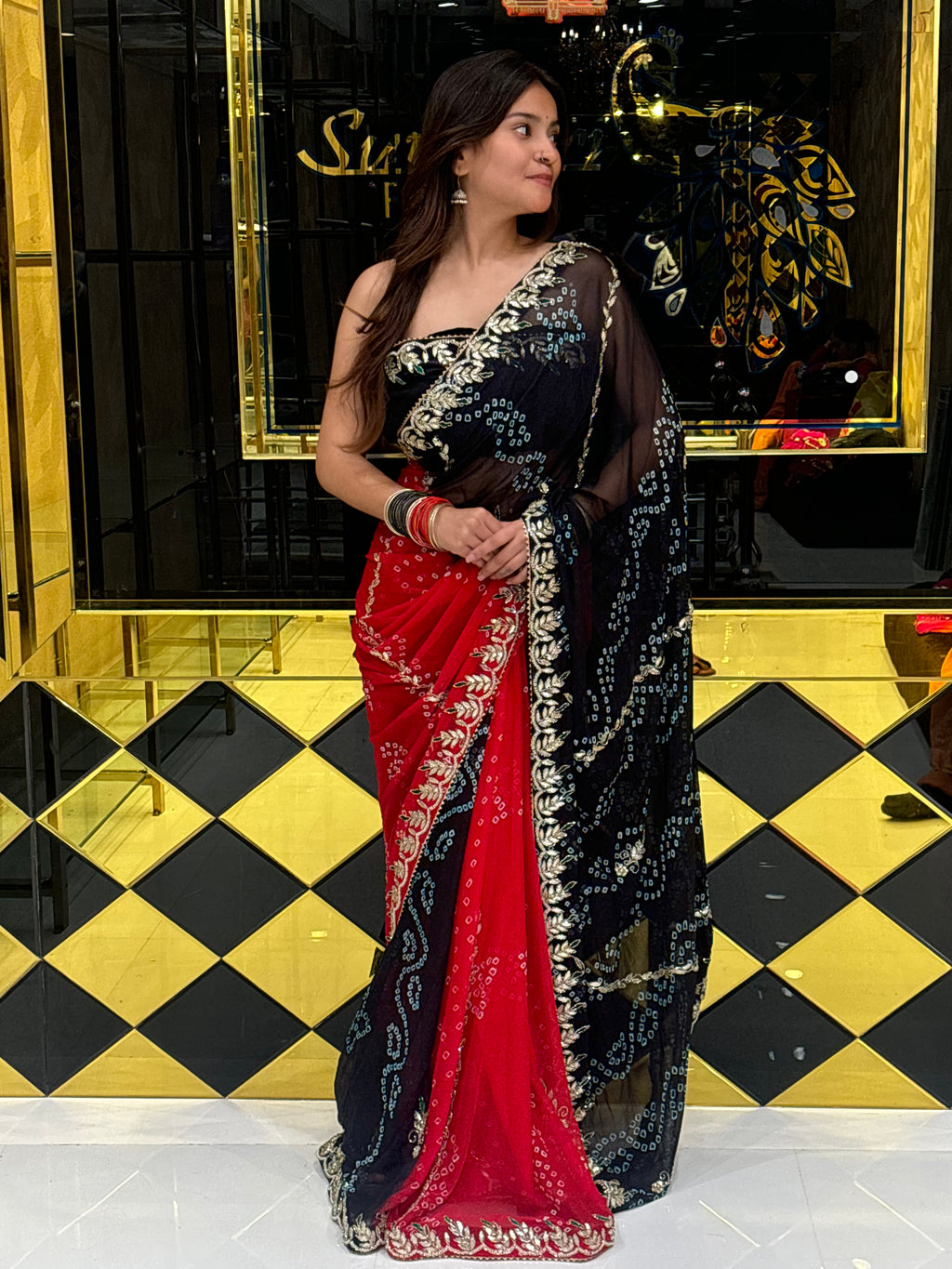 Dual Shade Bandhej Pure Chiffon Saree (136)