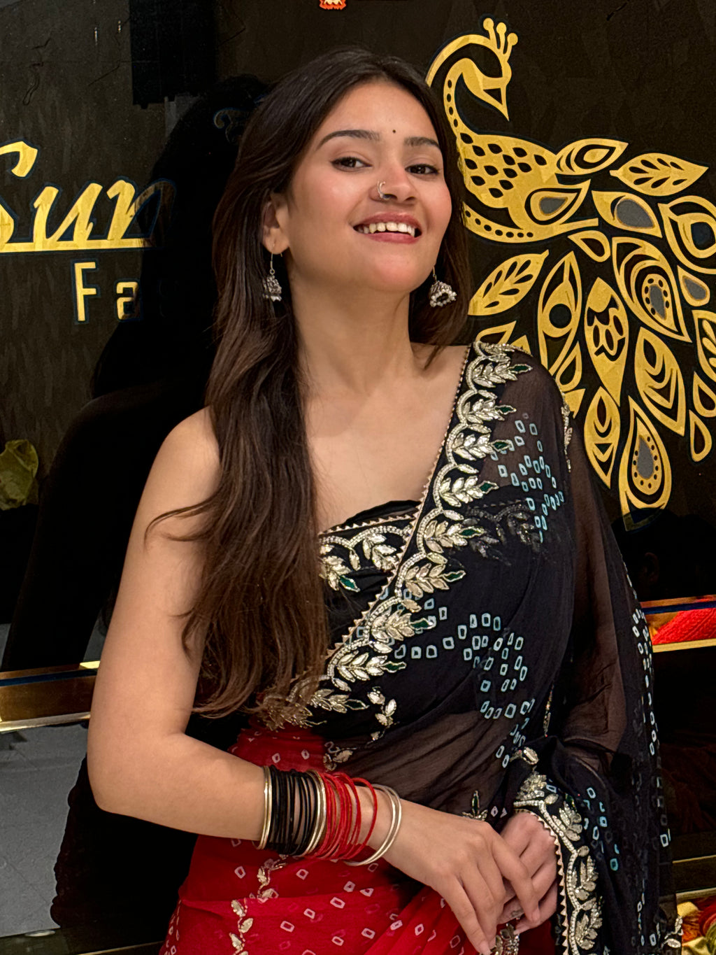 Dual Shade Bandhej Pure Chiffon Saree (136)