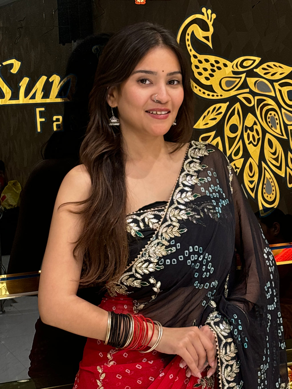 Dual Shade Bandhej Pure Chiffon Saree (136)