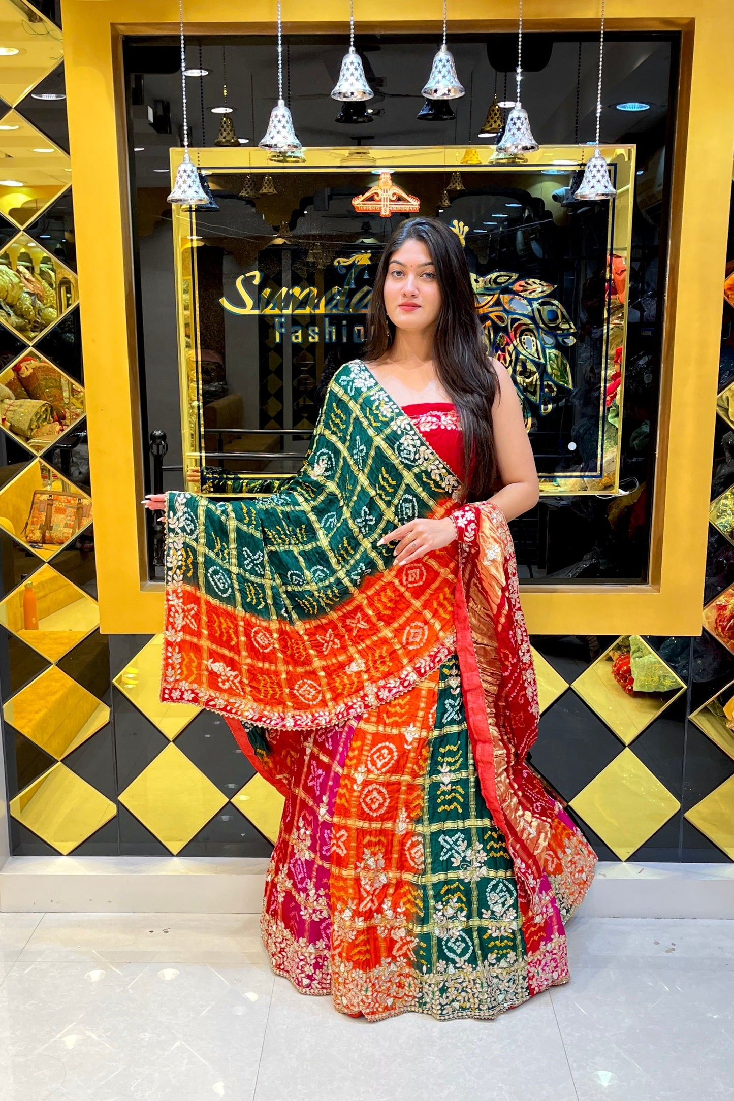 Bandhej Gaji Silk Lehenga