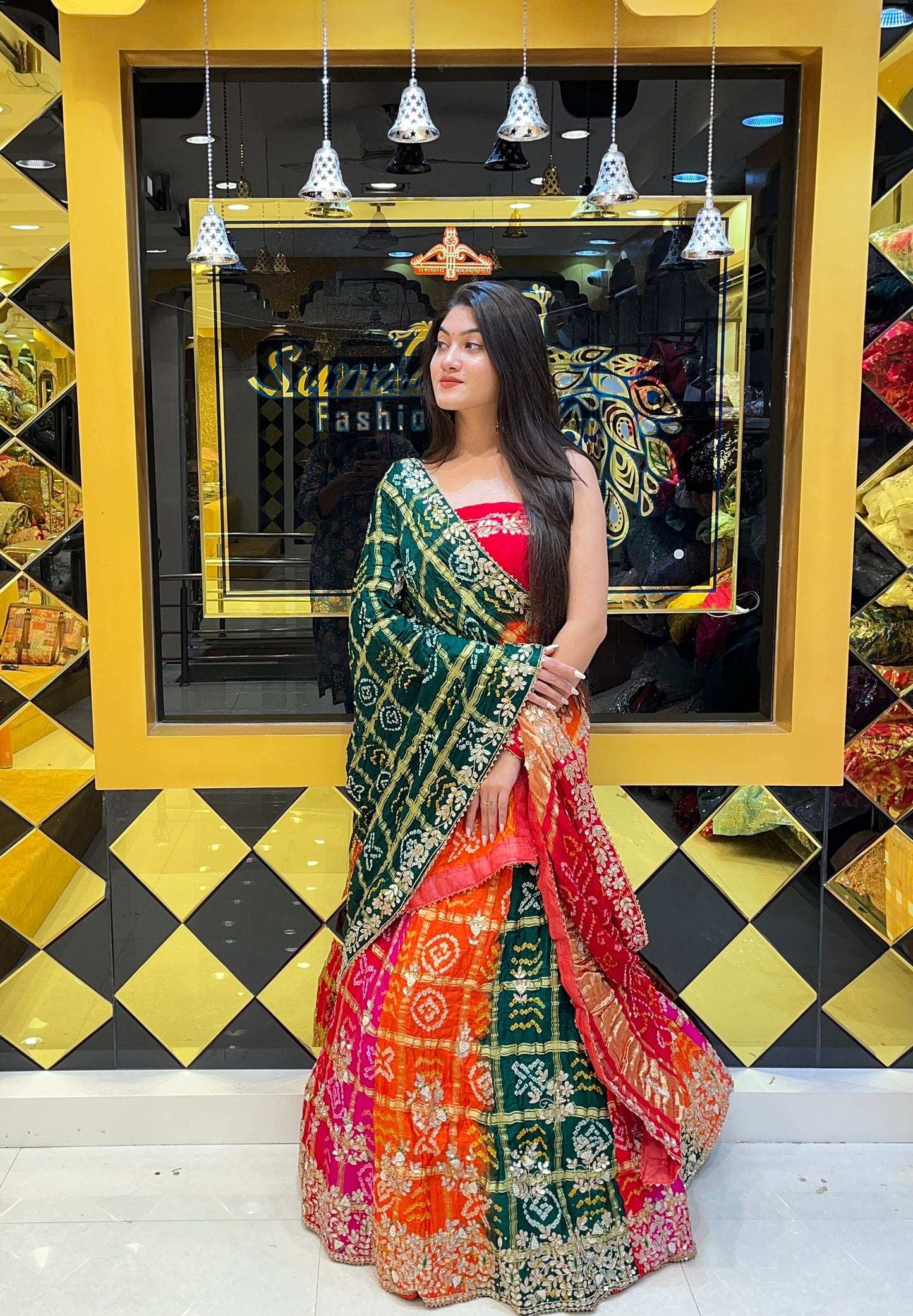 Bandhej Gaji Silk Lehenga