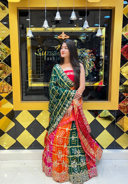 Bandhej Gaji Silk Lehenga