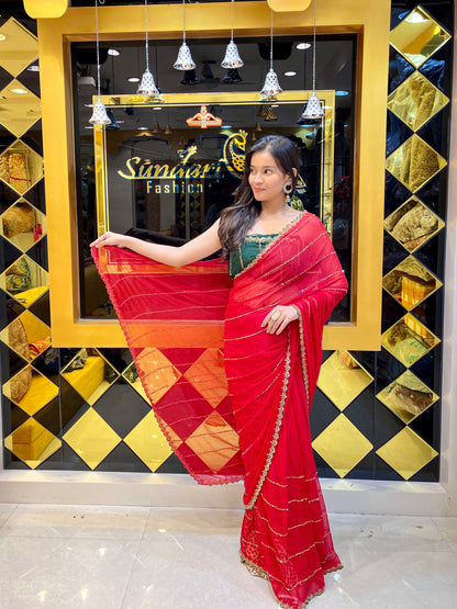 Plain Solid Saree (Red)