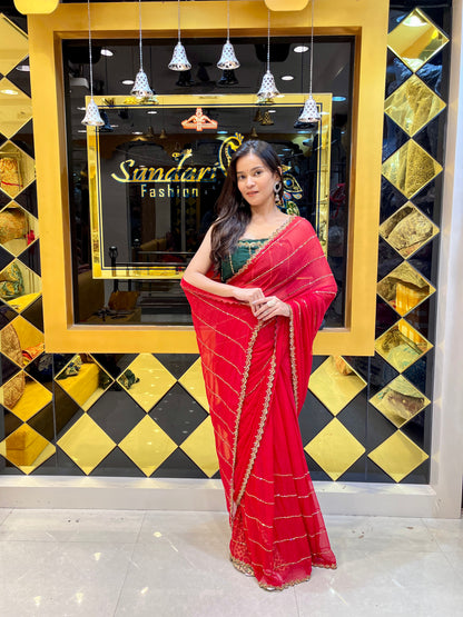 Plain Solid Saree (Red)