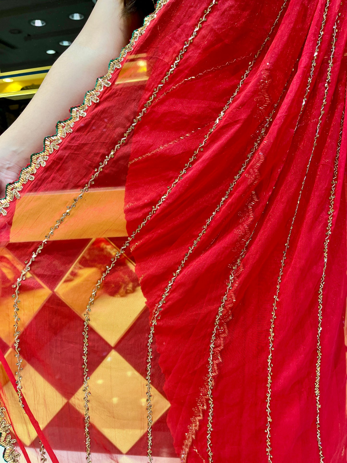 Plain Solid Saree (Red)