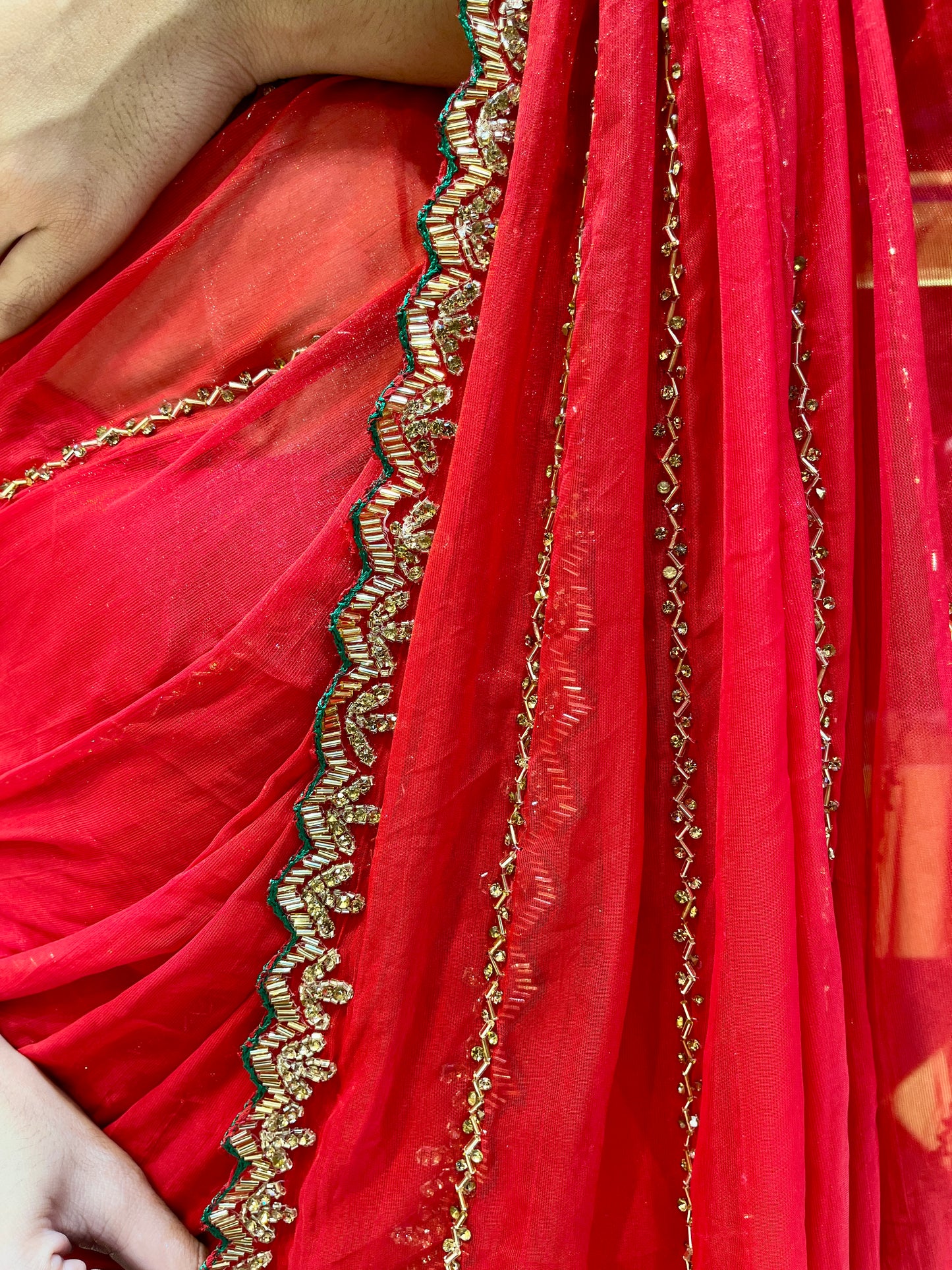 Plain Solid Saree (Red)