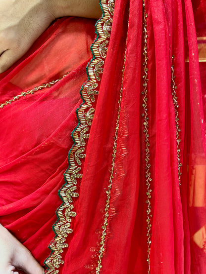 Plain Solid Saree (Red)