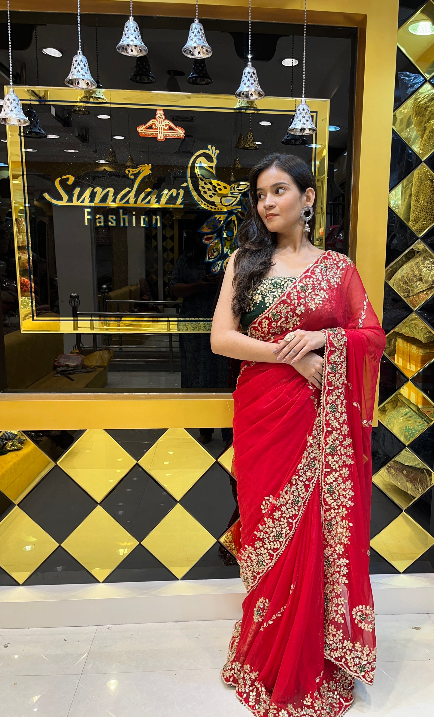 Plain Solid Saree (Red)