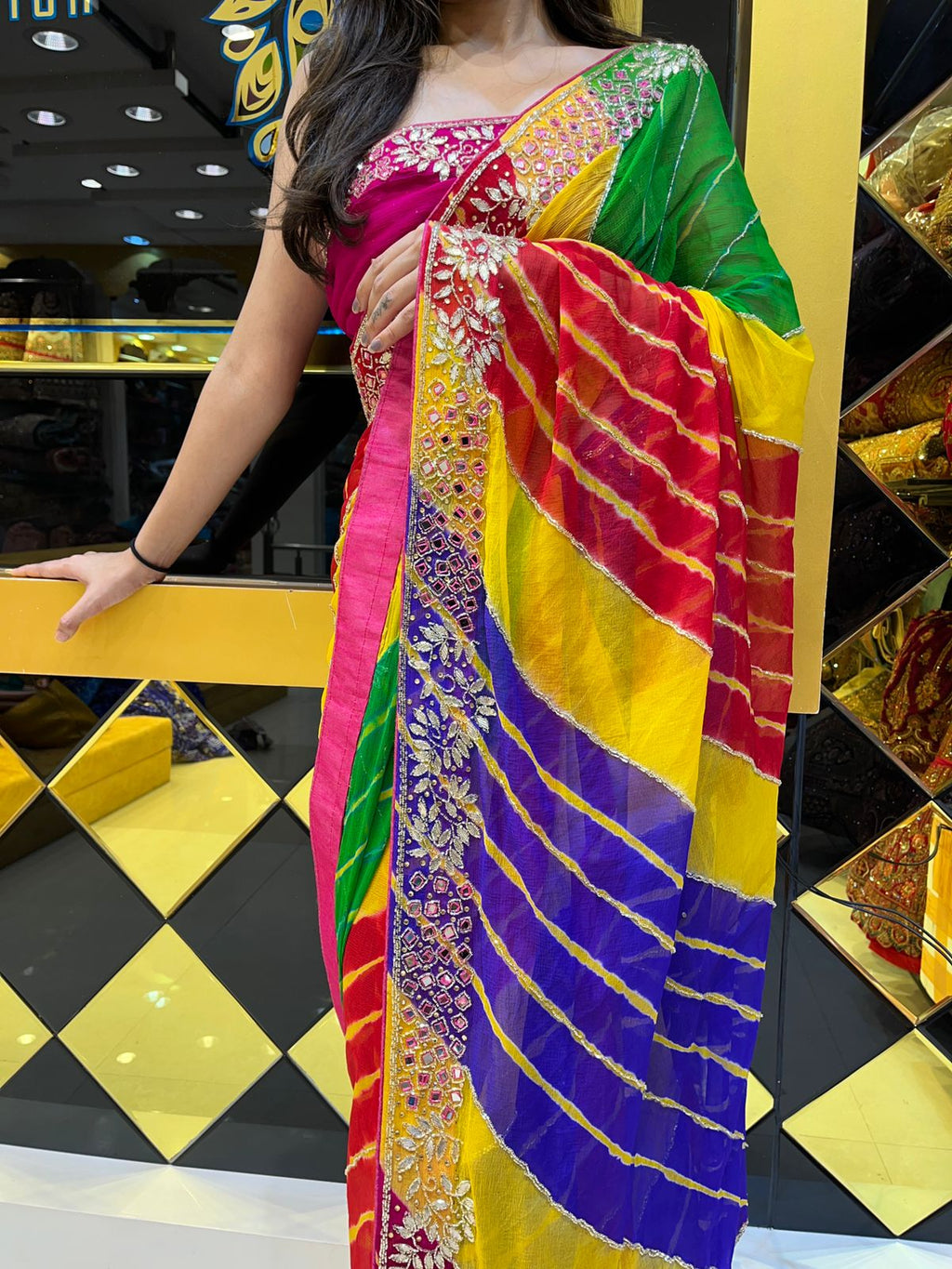 Multi Colour Leheriya Saree