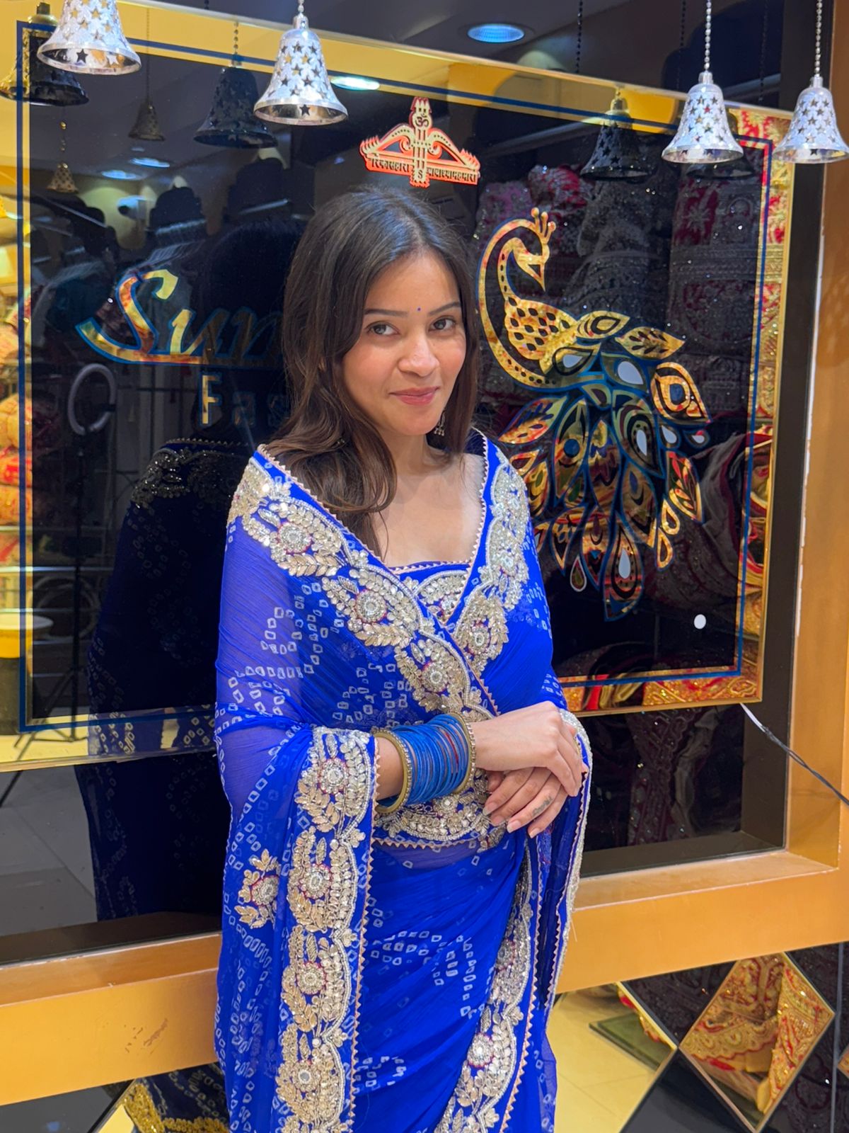 Blue Bandhej Pure Chiffon Gotapati Work Saree (124)