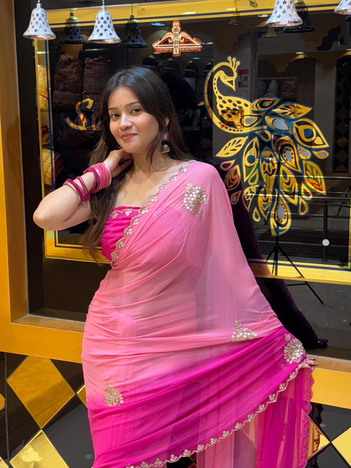 Dual Pink Shade Gotapati Handwork Saree (813)