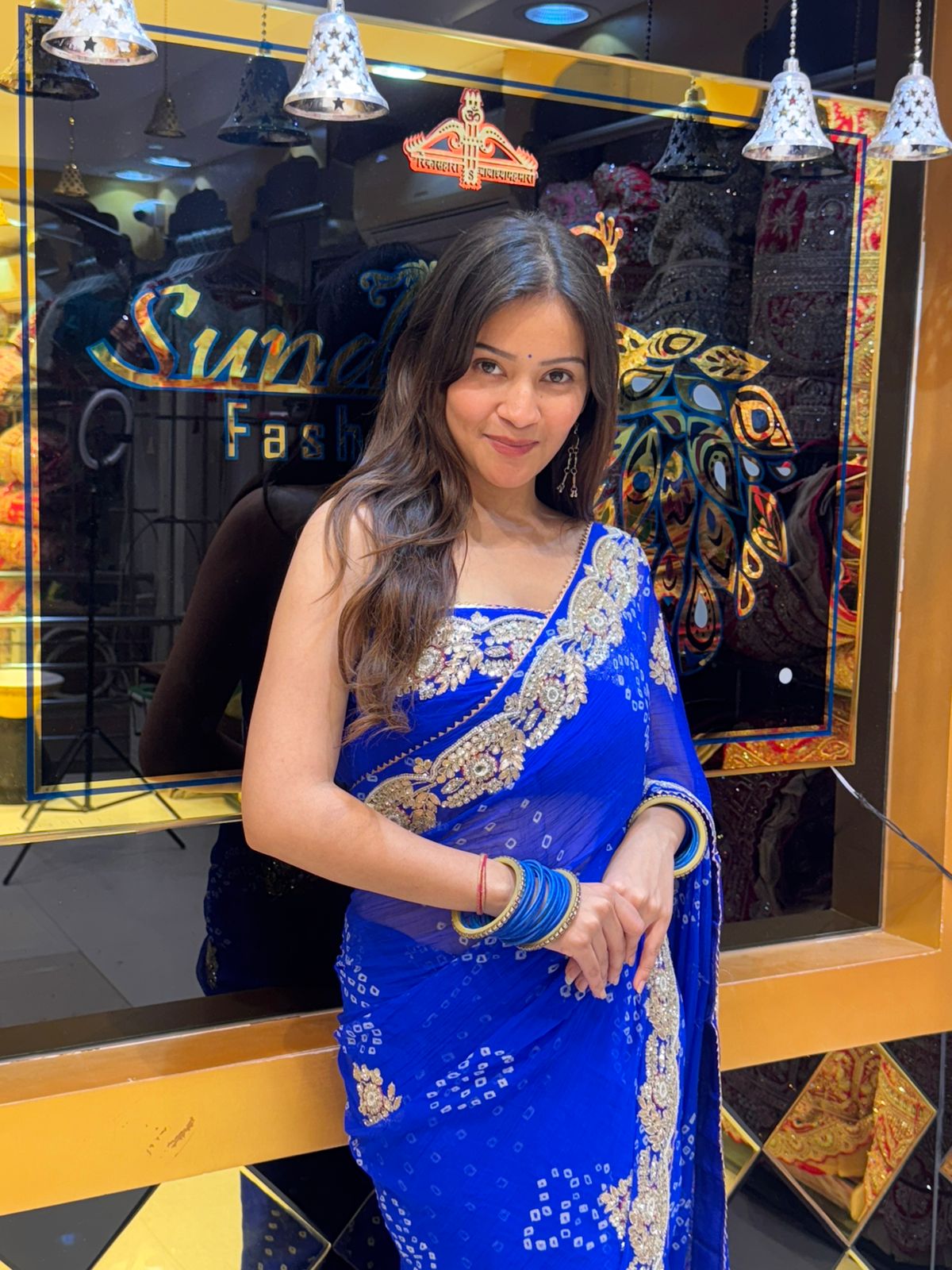 Blue Bandhej Pure Chiffon Gotapati Work Saree (124)