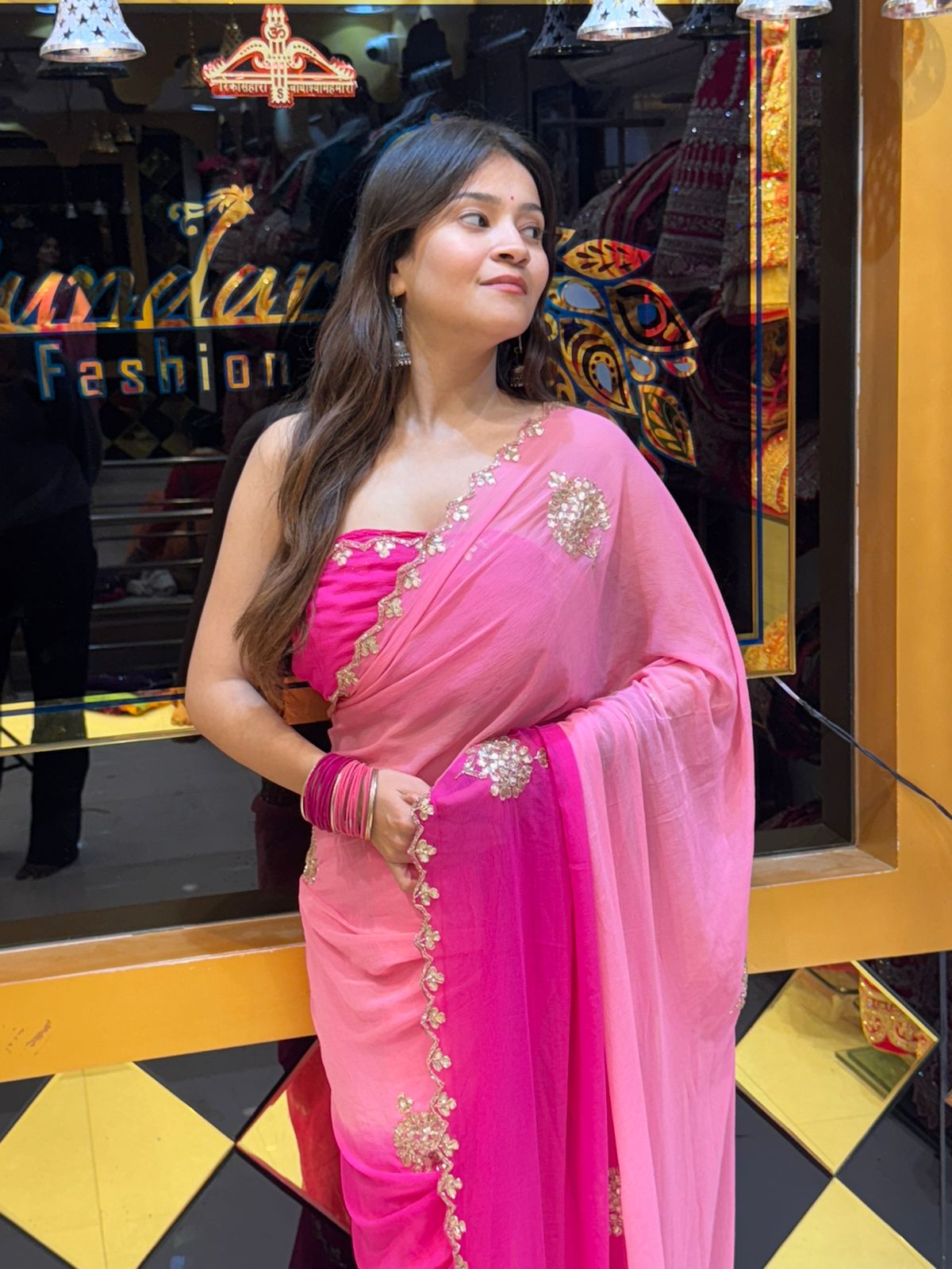 Dual Pink Shade Gotapati Handwork Saree (813)