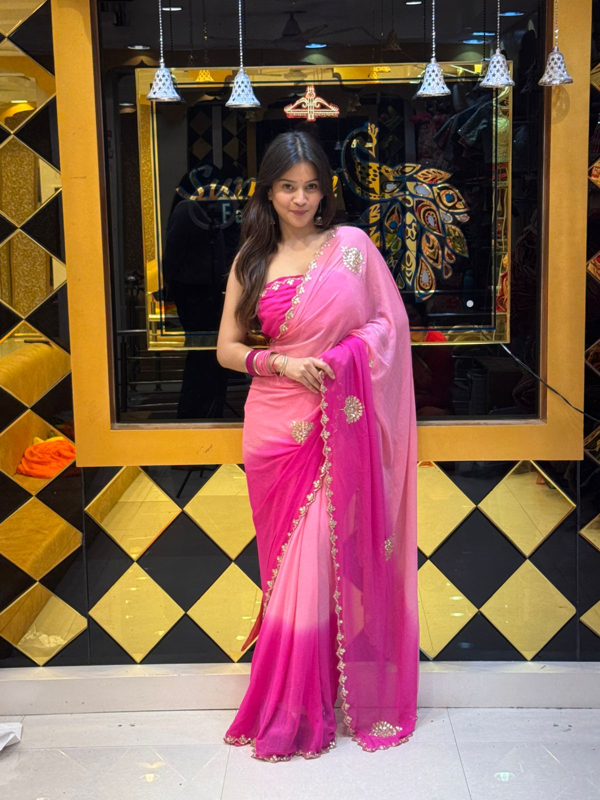 Dual Pink Shade Gotapati Handwork Saree (813)