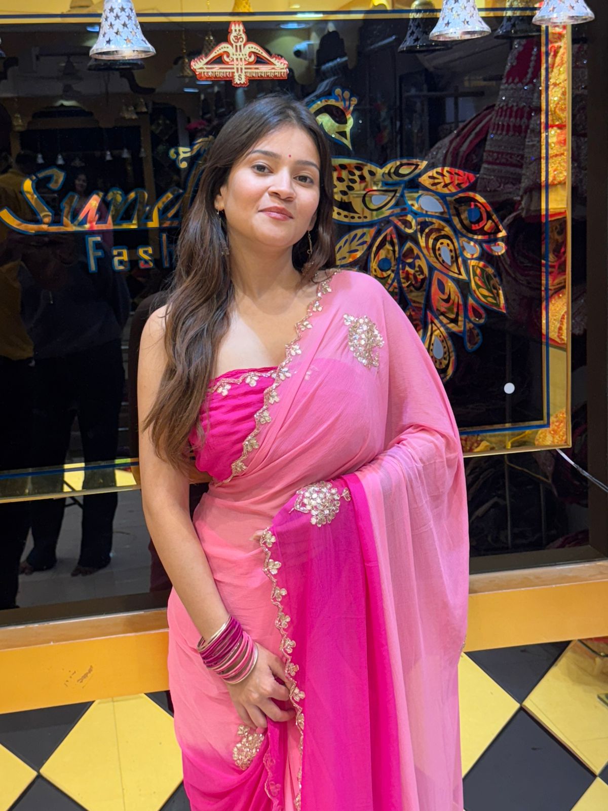 Dual Pink Shade Gotapati Handwork Saree (813)