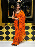 Orange Handwork Pure Chiffon Partywear Saree (113)