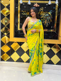 Lemon Yellow Mirrorwork Celebrity Style Saree (109)