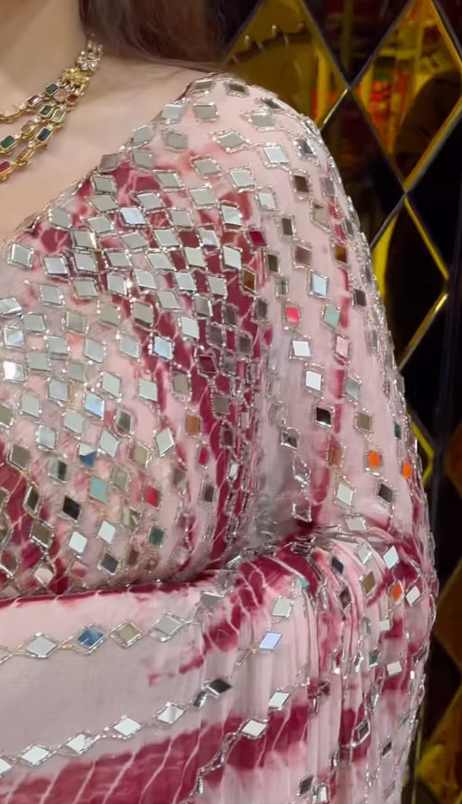 Pink Shibori Full Original Mirror Work Saree (287)