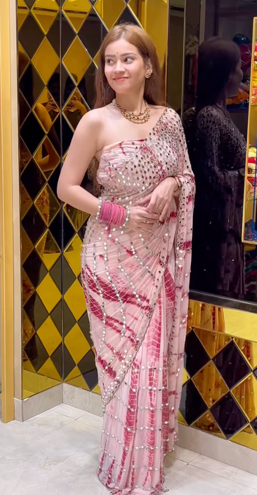 Pink Shibori Full Original Mirror Work Saree (287)