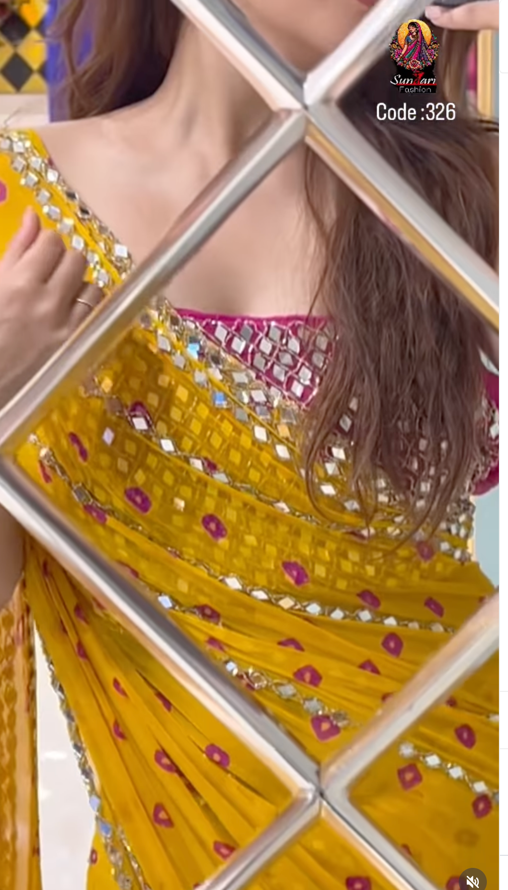 Pure Chiffon Bandhani Mirror Work Saree (326)