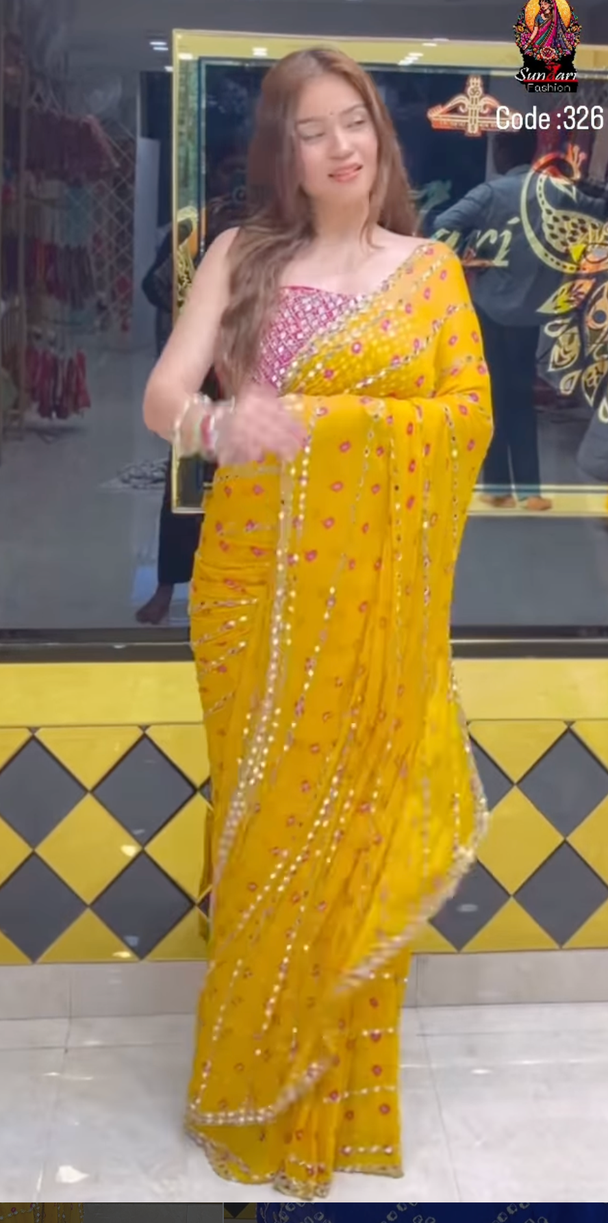 Pure Chiffon Bandhani Mirror Work Saree (326)