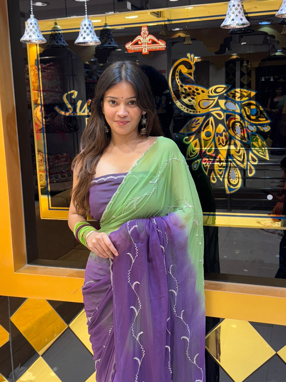 Green & Purple Elegant Handwork Saree (115)