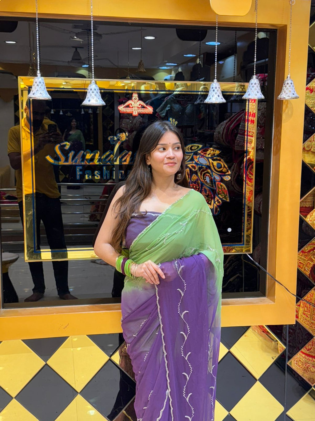 Green & Purple Elegant Handwork Saree (115)