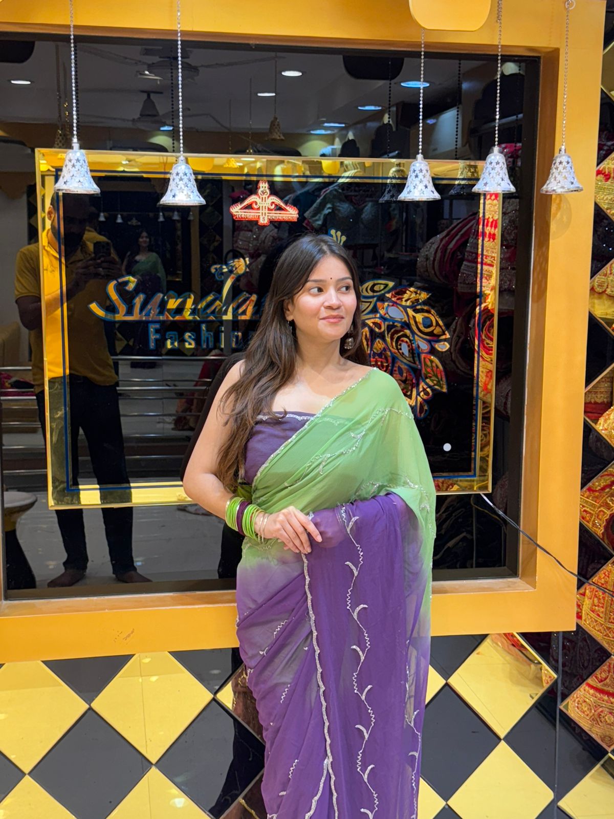 Green & Purple Elegant Handwork Saree (115)