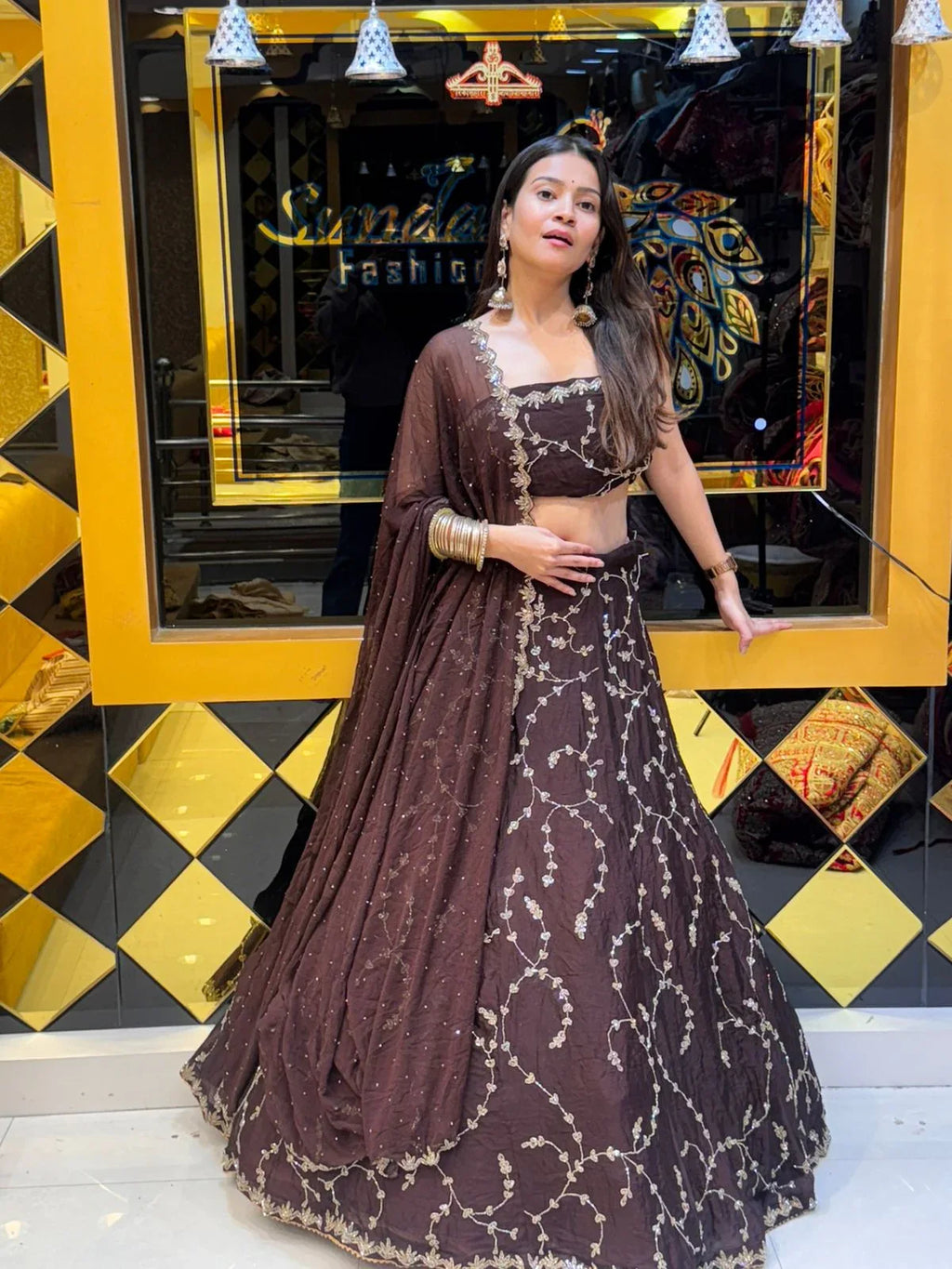 Brown Heavy Handwork Lehenga Set (119)