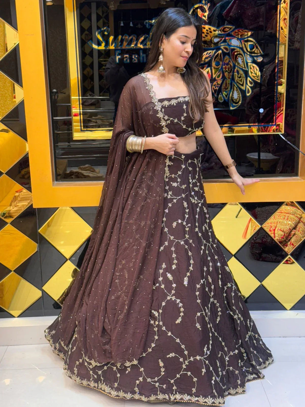 Brown Heavy Handwork Lehenga Set (119)