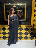 Bold Black Cocktail Wear Handwork Pure Chiffon Saree (121)
