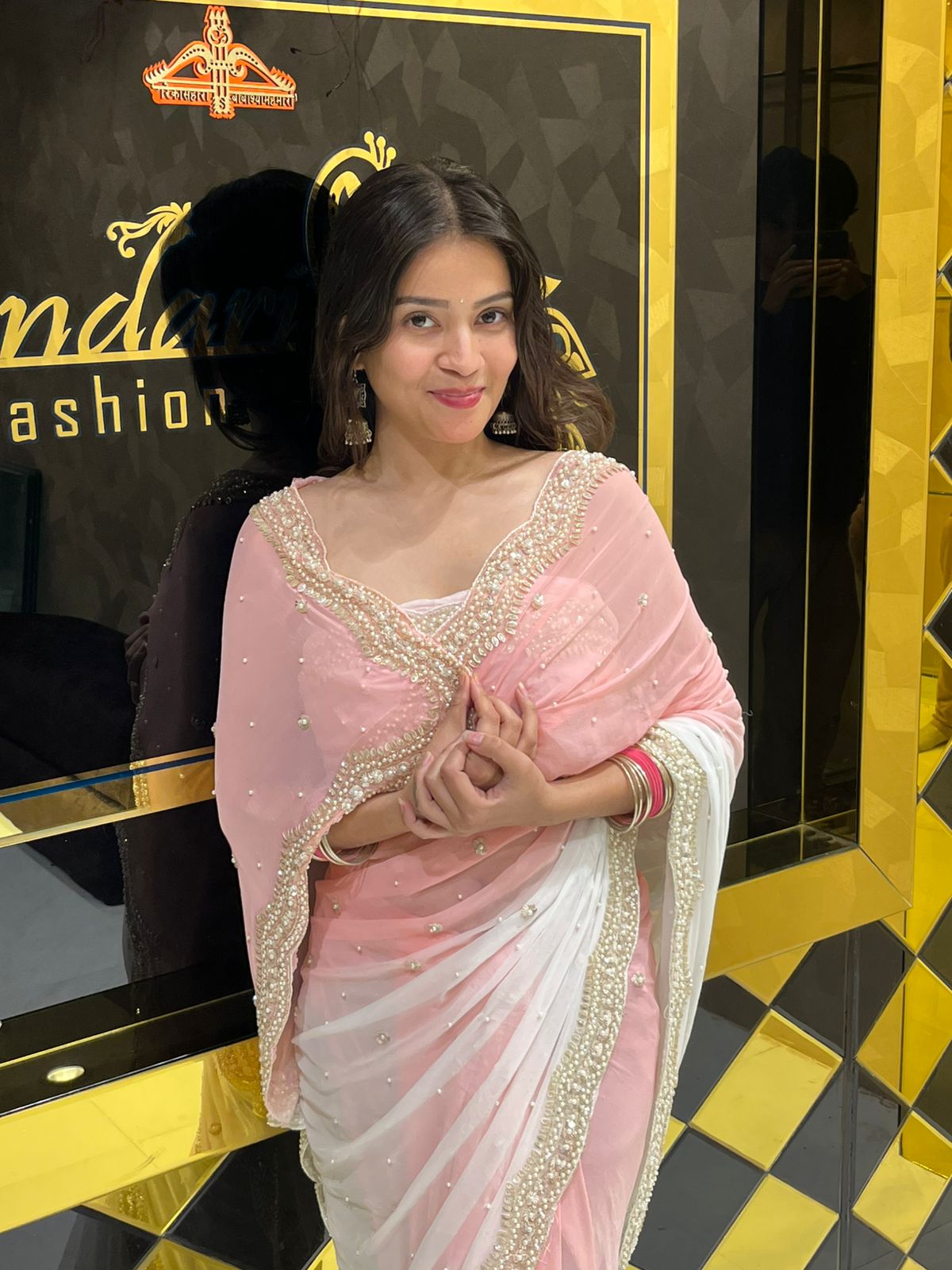 Stunning Pearl Work Dual Shade Saree (138)