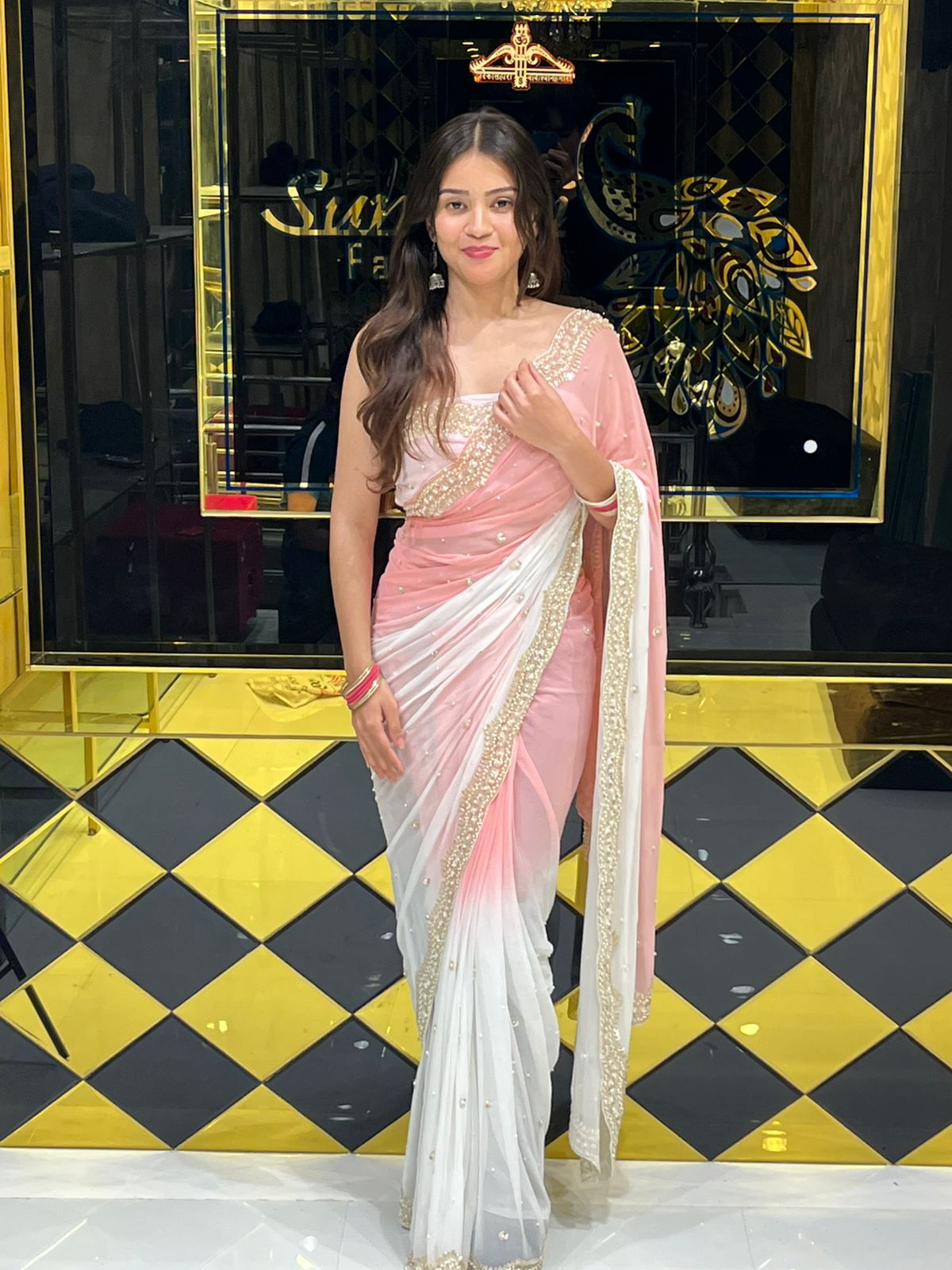 Stunning Pearl Work Dual Shade Saree (138)