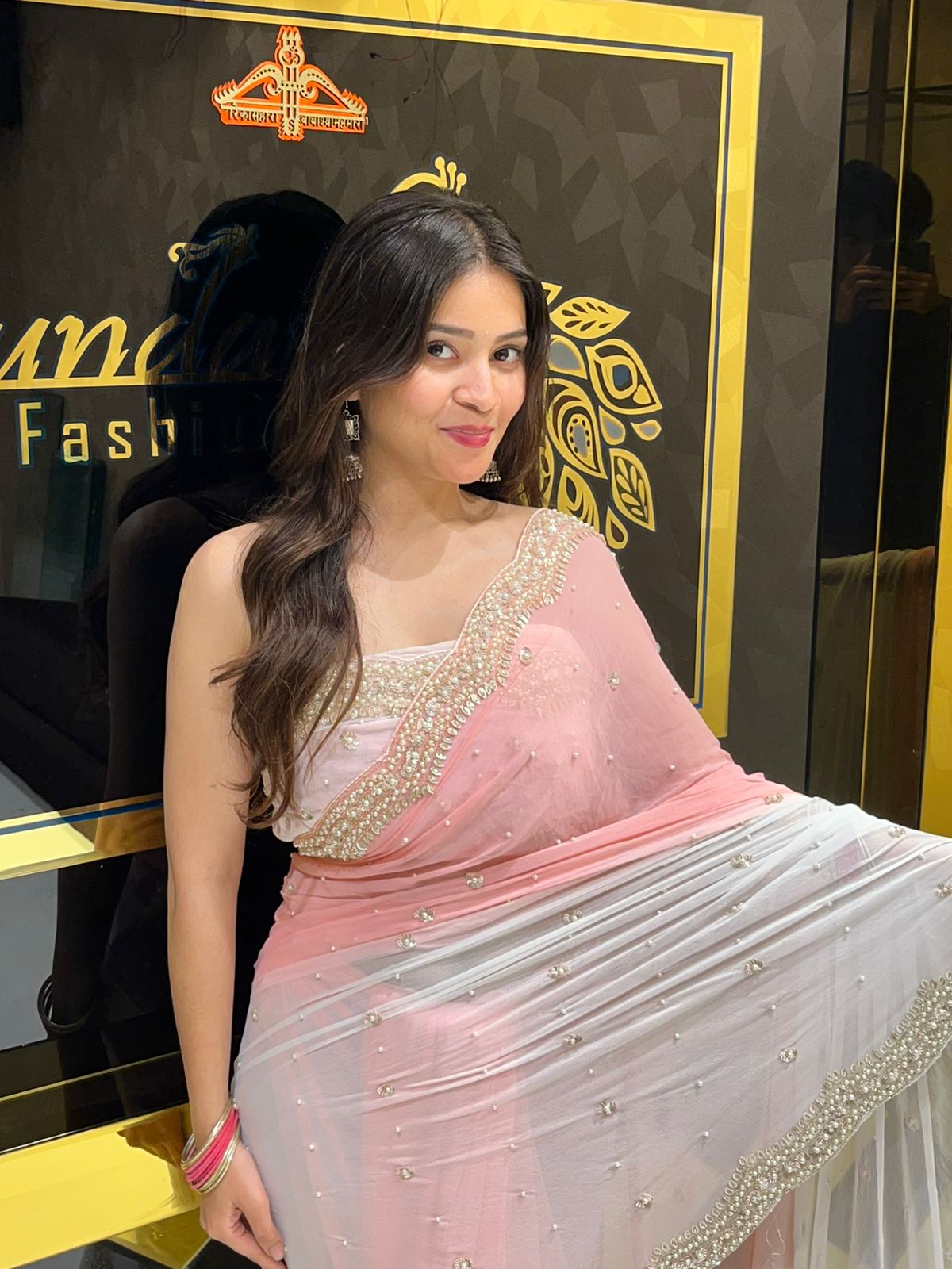 Stunning Pearl Work Dual Shade Saree (138)