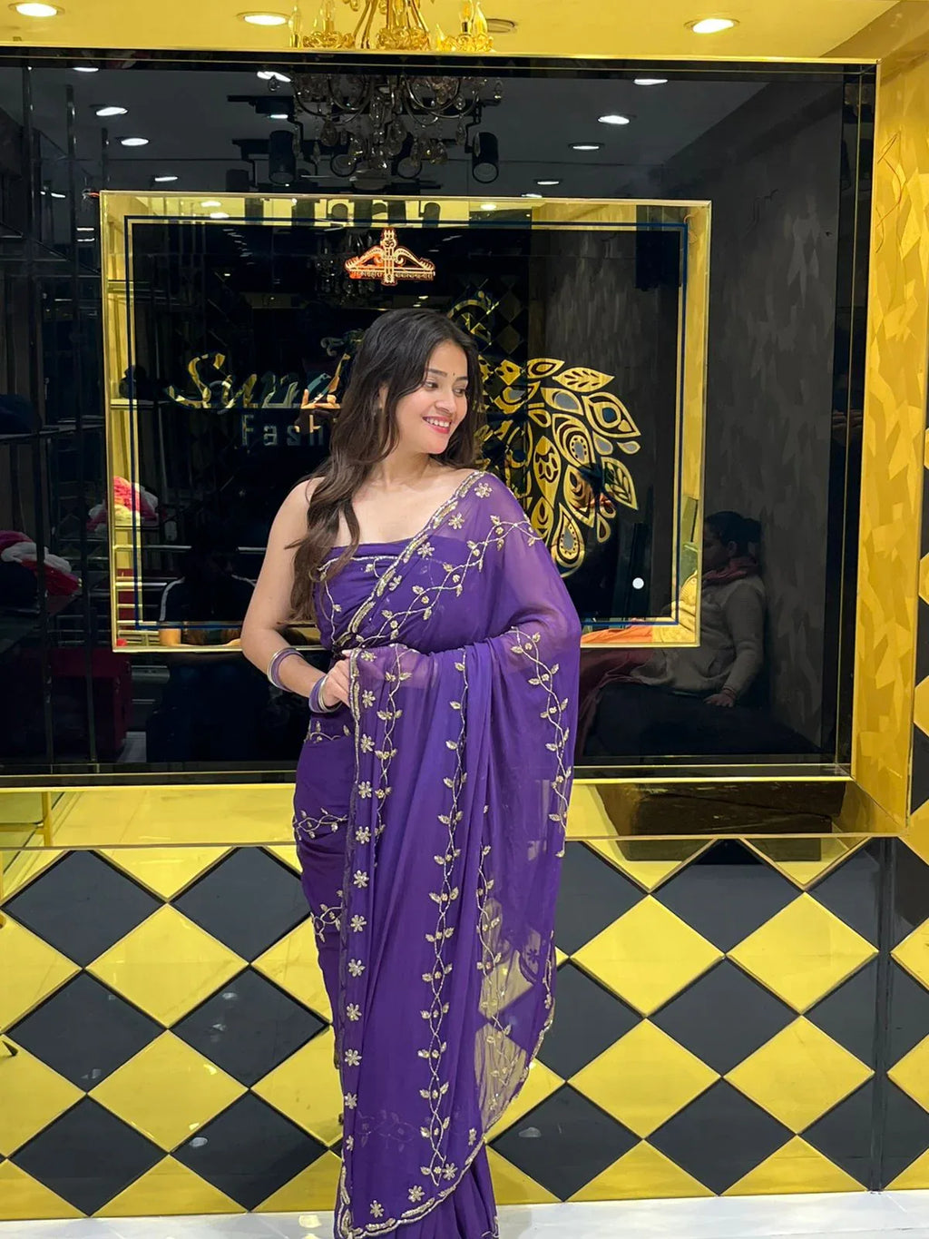 Purple Golden Handwork Saree (139)