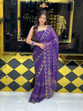 Purple Golden Handwork Saree (139)
