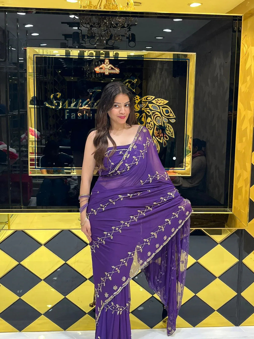 Purple Golden Handwork Saree (139)