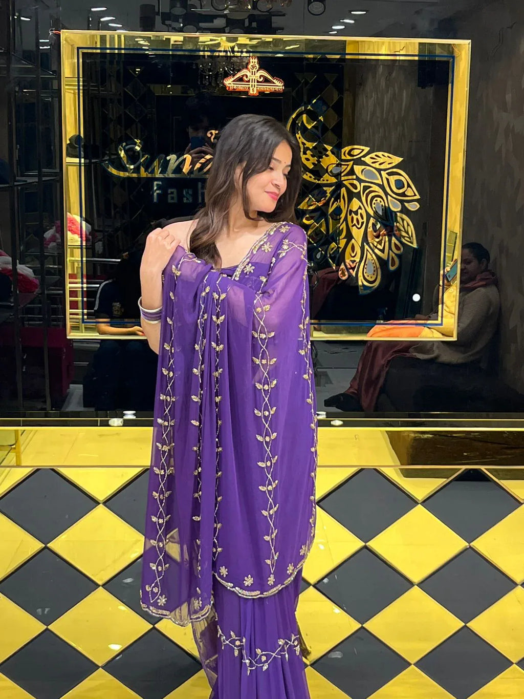 Purple Golden Handwork Saree (139)