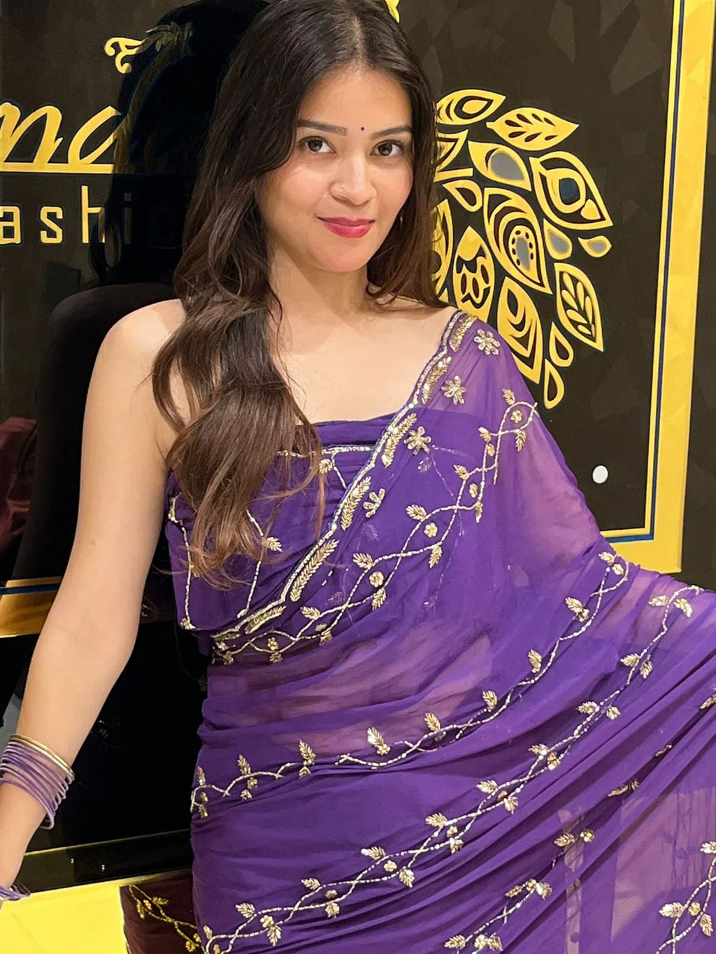Purple Golden Handwork Saree (139)