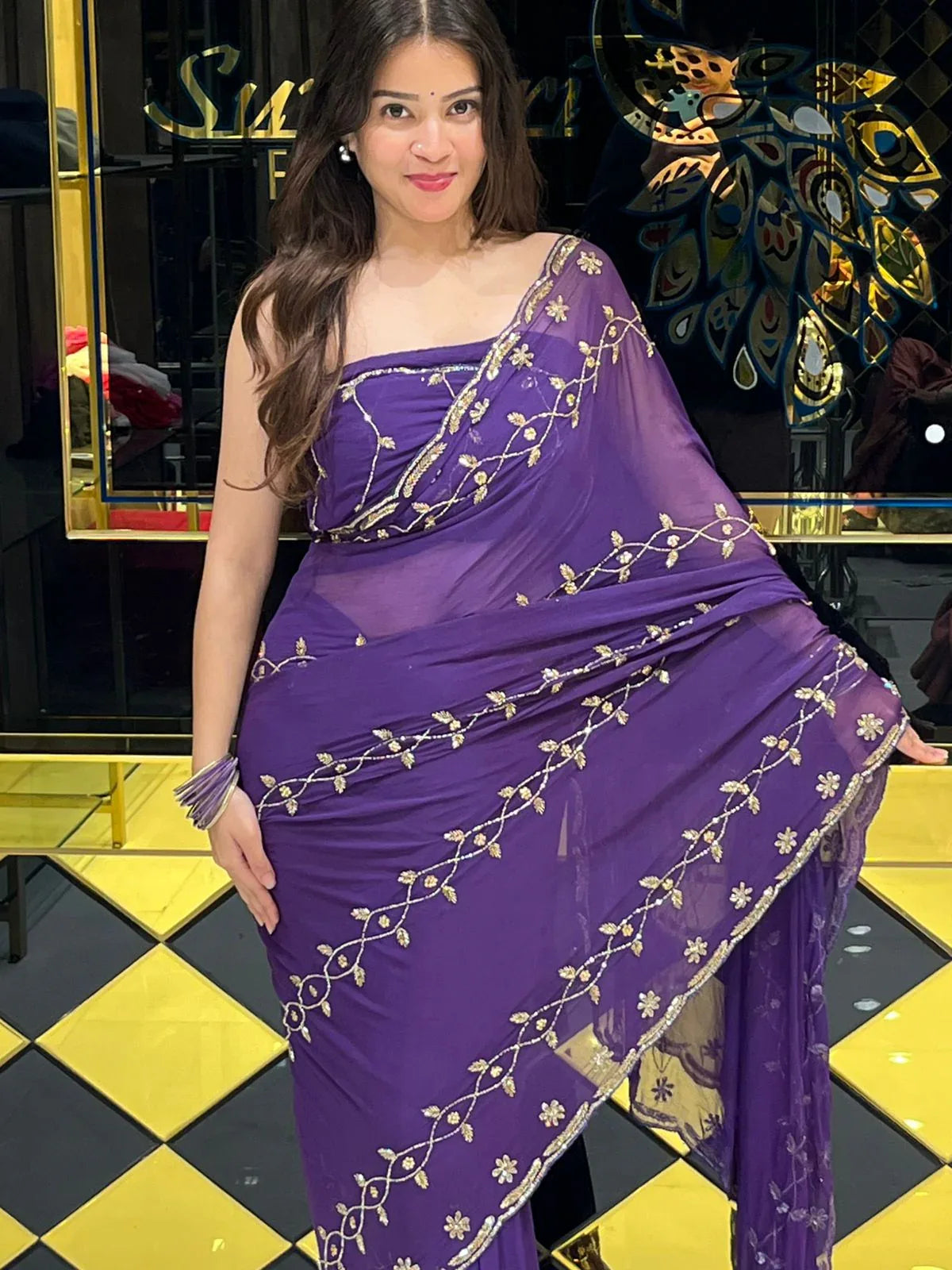 Purple Golden Handwork Saree (139)