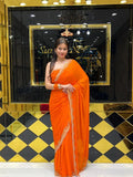 Orange Pure Chiffon Premium Handwork Saree (143)
